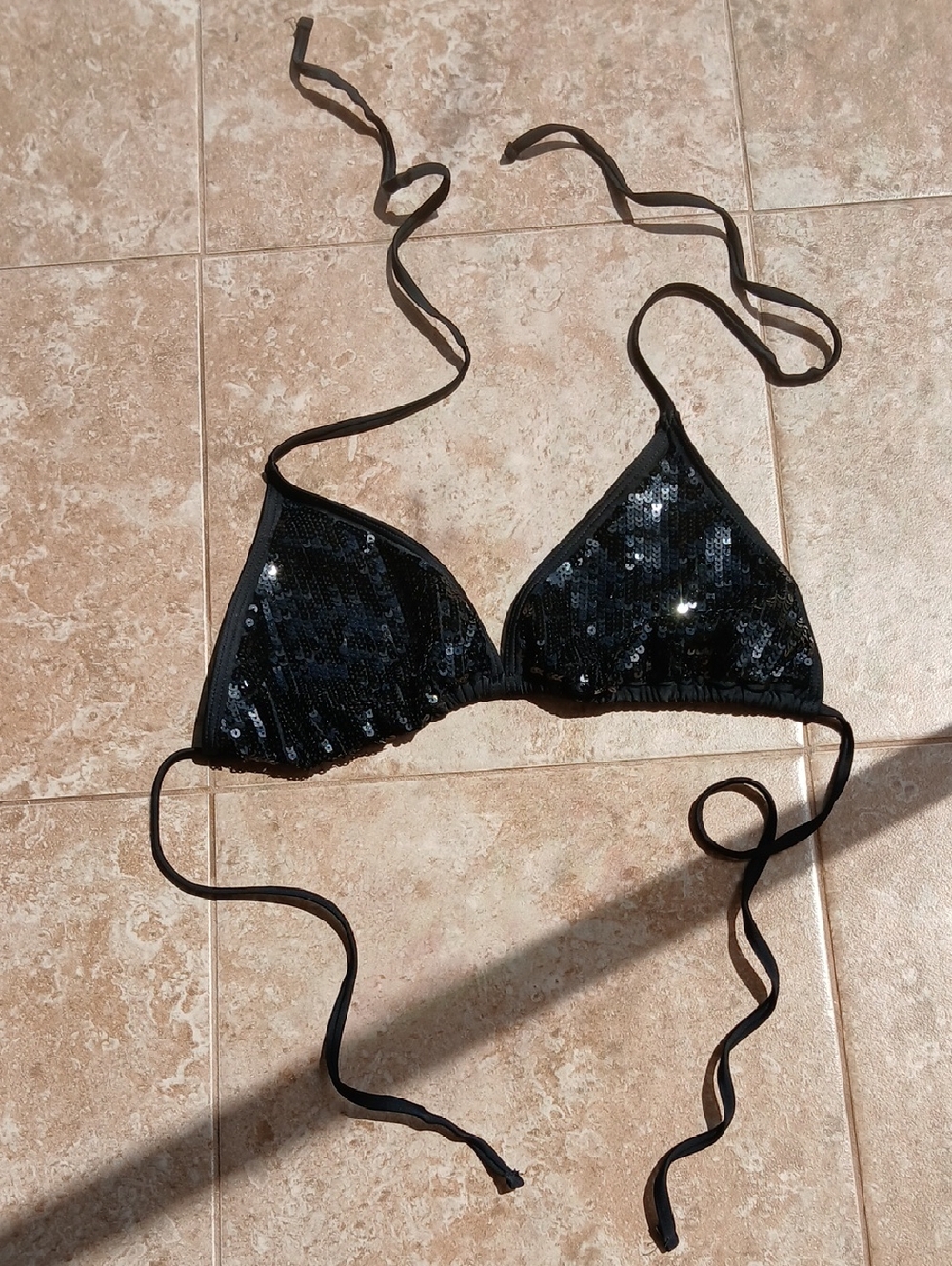Freestyle Revolution Black Sequin String Triangle Bikini Top XL